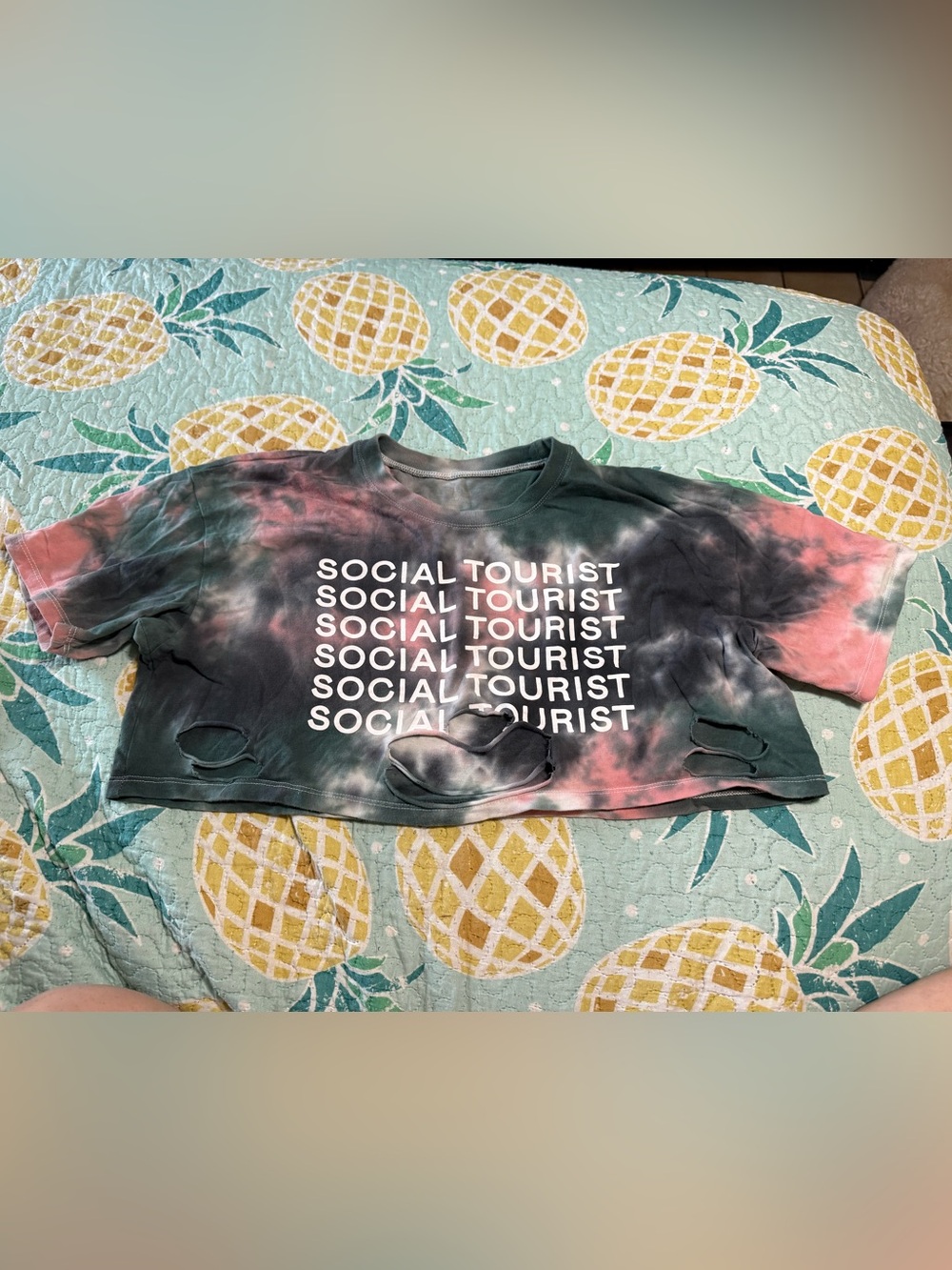 Hollister x Social Tourist Tie-Dye Cropped Distressed Tee